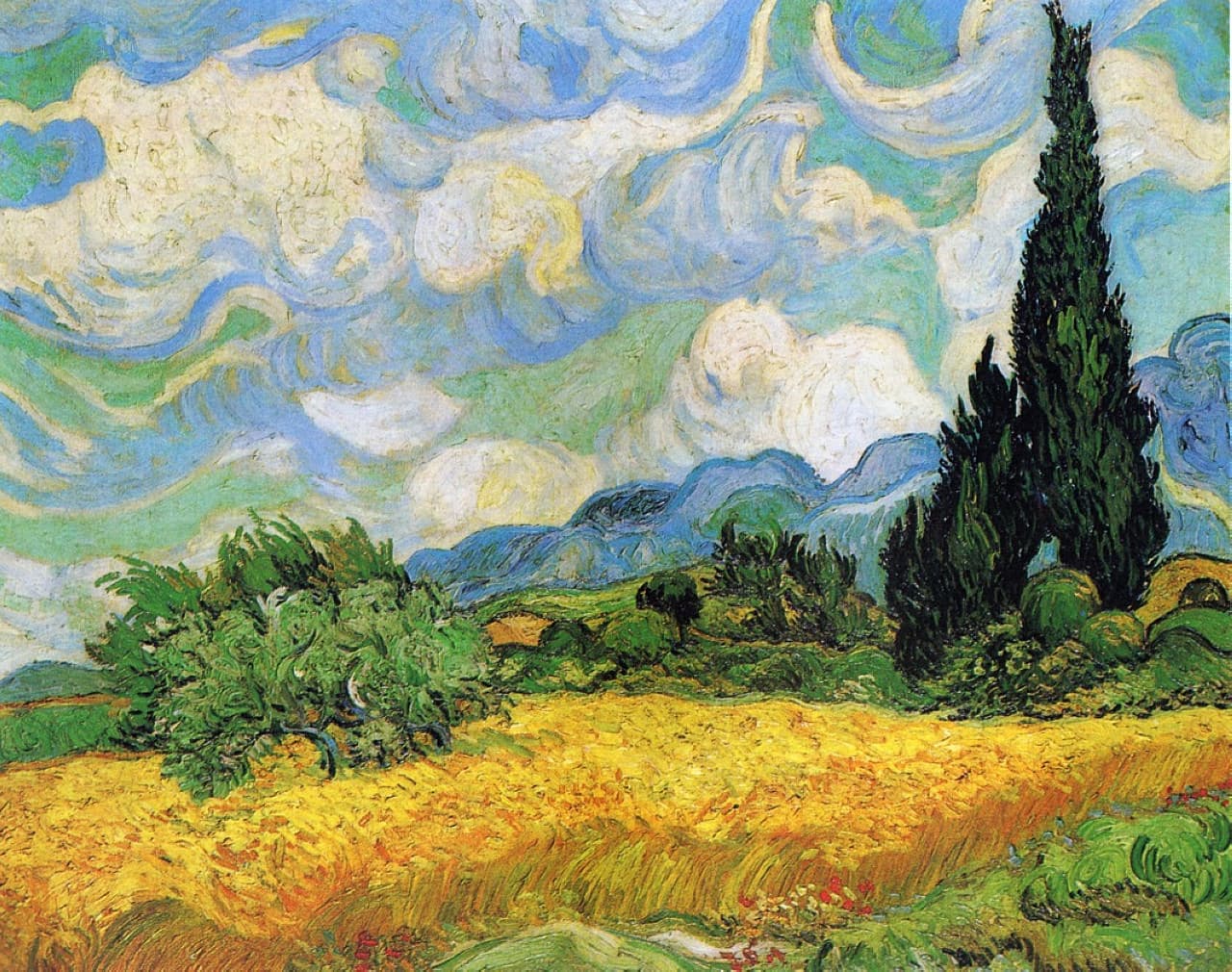 Wheatfield with Cypresses