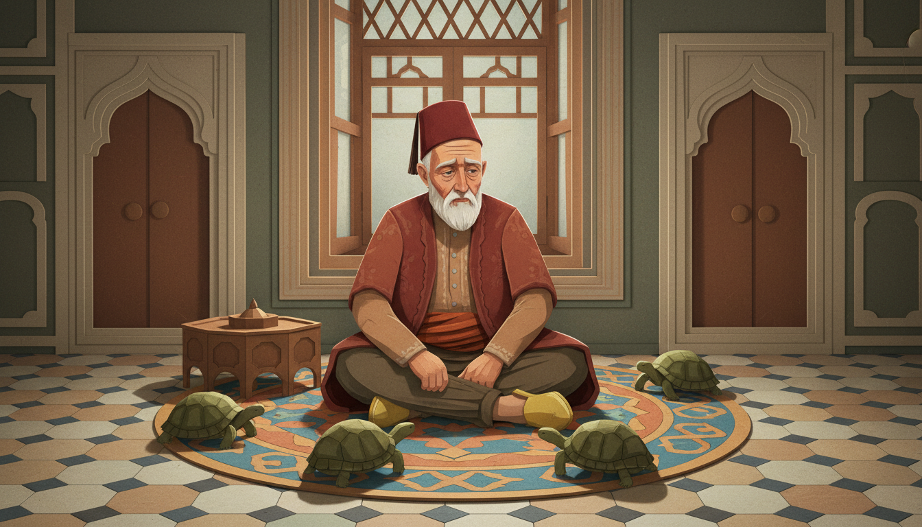 Osman Hamdi Bey's The Tortoise Trainer showing a robed man with tortoises